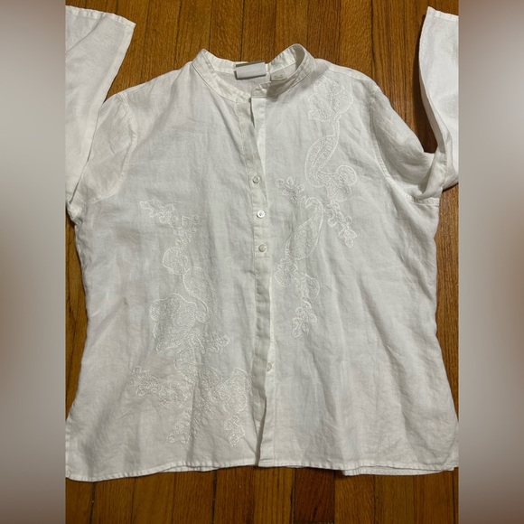 Liz Claiborne XL Linen Feminine Romantic Floral Embroidered Floral White Shirt - Picture 7 of 11